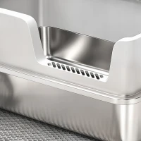PawHut XL Stainless Steel Cat Litter Tray with Lid, High Sided Cat Litter Box with Scoop and Mat, Light Grey(m-11)