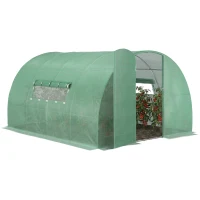Outsunny Serre de Jardin Tunnel 12 m² 4L x 3l x 2H m Acier galvanisé renforcé + PE Haute densité fenêtres Porte Vert(m-1)
