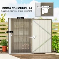 Outsunny Casetta da Giardino Porta Attrezzi in Acciaio Galvanizzato con Porta, 100x104x160 cm, Marrone e Bianco(m-4)