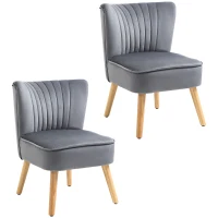 HOMCOM Velvet Accent Chair Occasional Tub Seat Padding Curved Back with Wood Frame Legs Home Furniture for Bedroom Living Room Set of 2 Grey(m-1)