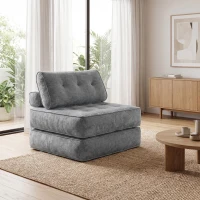 HOMCOM Poltrona Conversível 1 Lugar 95 x 220 cm com 2 Almofadas, Assento Espesso, Poltrona-Cama 3 em 1, Cinza claro(m-5)
