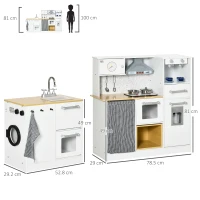 HOMCOM Cucina Giocattolo 2 Pezzi per Bambini 3-6 Anni con Utensili da Cucina, Luci ed Effetti Sonori, in MDF e PP(m-3)
