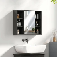 HOMCOM Armadietto con Specchio in MDF e Truciolato con 3 Ripiani Laterali e Ripiano Regolabile Interno, 60x14.5x49.4 cm(m-7)