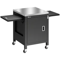 Outsunny Outdoor Grill Cart with Stainless Steel Tabletop, BBQ Table with a Cabinet, Towel Holder, Bottle Opener, Black(m-1)