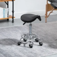 HOMCOM Sgabello Regolabile in Altezza con 5 Ruote e Seduta Ergonomica Imbottita in Gommapiuma, 36.2x37.5x51-66 cm, Nero(m-10)