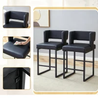 Lot de 2 tabourets de bar style nordique, structure métallique robuste avec pieds argentés, 48x53.3x91.4 cm, Noir(m-8)