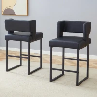 Lot de 2 tabourets de bar style nordique, structure métallique robuste avec pieds argentés, 48x53.3x91.4 cm, Noir(m-5)