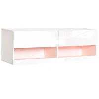 HOMCOM Mueble de TV de Pared con luces LED y Mando a Distancia Mueble Colgante en Blanco de Alto Brillo para Salón Dormitorio Carga 30 kg 120x35x40,5 cm(m-12)