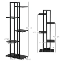 Outsunny Scaletta Portavasi a 5 Livelli per Interni ed Esterni in MDF e Acciaio, 40x22x113 cm, Nero(m-3)
