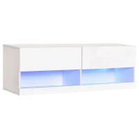 HOMCOM Mueble de TV de Pared con luces LED y Mando a Distancia Mueble Colgante en Blanco de Alto Brillo para Salón Dormitorio Carga 30 kg 120x35x40,5 cm(m-11)