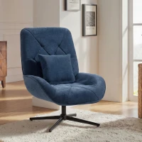 HOMCOM Accent Chair, Chenille Upholstered Swivel Armchair with Lumbar Pillow, High Back, Deep Seat and Metal Legs, Dark Blue(m-10)