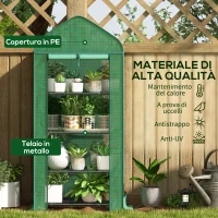 Outsunny Serra per Piante a 4 Ripiani con Porta Avvolgibile, in Metallo e PE, 69x49x158 cm, Verde Scuro(m-3)