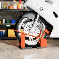 HOMCOM Motorcycle Wheel Chock, 816.5 kg Capacity Heavy Duty Steel Motorcycle Front Wheel Chock Holder with 3 Height Adjustable Holes, Fits 381-533.4 mm Wheels, Orange(m-10)