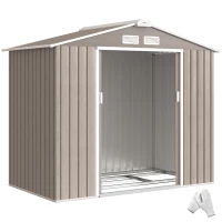 Outsunny Abri de Jardin 2,42 m² - Remise pour Outils avec Fondation - cabanon Porte verrouillable - tôle d'acier marron clair(m-18)