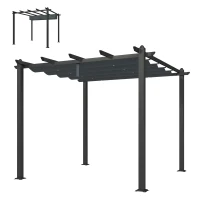 Outsunny Pergola Gazebo 3x3 m con 8 Fori di Drenaggio, in Alluminio, Metallo e Poliestere, Grigio Scuro(m-11)