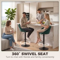 HOMCOM Bar Stools Set of 2 Adjustable Swivel Velvet Breakfast Bar Stools with Backrest, Dark Green(m-7)