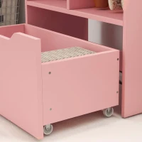 HOMCOM Kids Bookshelf, Toy Organiser, with Storage Drawer, Wheels - Pink(m-10)