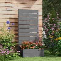 Outsunny 34 x 69.5cm Garden Planter Box, with Back Trellis, Grey(m-2)