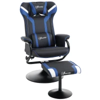 Vinsetto Set 2 Piese Scaun Gaming Reclinabil Înclinat la 130° cu Taburet Suport Picioare, Negru și Albastru Închis(m-1)