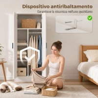 HOMCOM Armadio Slim con Barra Appendiabiti e Ripiani per Vestiti, 70x37x164 cm, Bianco(m-7)