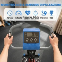 HOMCOM Cyclette Pieghevole con Resistenza Magnetica 8 Livelli, Sensore di Frequenza Cardiaca, Volano 2.5kg, Azzurro(m-4)
