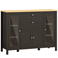 HOMCOM Buffet meuble de rangement 1 placard double porte 2 placards à porte vitrée 2 tiroirs étagère réglable 120x40x90cm noir(m-1)