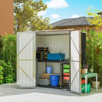 Outsunny Cobertizo de Jardín Exterior Metálico 1,37 m² 163x89x163 cm con Techo Inclinado, Puertas con Pestillo y Guantes Gris(m-9)