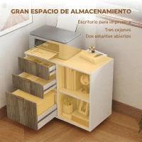 HOMCOM Mueble para Impresora con Ruedas 3 Cajones Barra Ajustable 2 Estantes Abiertos para Documentos Tamaño A4 Blanco y Roble(m-5)