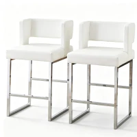 Lot de 2 tabourets de bar style nordique, structure métallique robuste avec pieds argentés, 48x53.3x91.4 cm, Blanc+Argent(m-2)