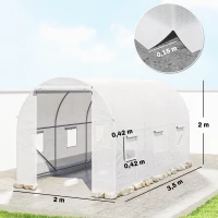 Outsunny Serre tunnel de jardin 7m², serre de jardin tunnel avec porte et 6 fenêtres, bâche PE 140 g/m² 350 x 200 x 200 cm blanc(m-3)
