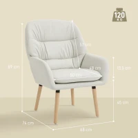 HOMCOM Sillón de Salón Moderno Acolchado de Doble Capa Tapizado en Cuero Sintético Patas de Madera 68x74x89 cm Crema(m-3)