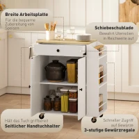 HOMCOM Keukentrolley met lade, kastvak, kruidenrek, handdoekstang,  82 x 38 x 86,5 cm, Wit/Eiken(m-4)