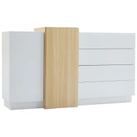 High-Gloss Sideboard with 4 Drawers and 2 Doors, Stylish Storage Cabinet with Anti-Tilt Safety Rails, 140L x 35W x 76.5H cm, White(m-14)
