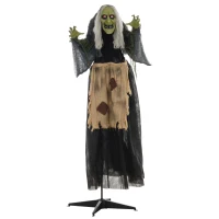HOMCOM 5'2" Hunchback Witch Halloween Animatronic, with Glowing Eyes(m-1)