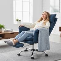 HOMCOM Silla de Escritorio con Reposapiés Respaldo Reclinable Alto Acolchado Grueso Tapizada en Cuero Sintético Ruedas Azul(m-9)