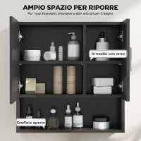 kleankin Armadietto Specchiera Bagno in Legno con Mensole Regolabili e Ripiano Aperto, 54x15.2x55.3 cm, Nero(m-4)