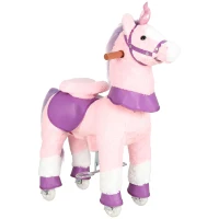 AIYAPLAY Cavallo per Bambini 2+ Anni con 4 Rotelle e Nitriti, Testa Girevole, Design a Pedali, Capacità 60 kg, Rosa(m-1)