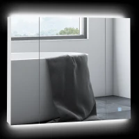 kleankin Armário Casa de Banho com Espelho e Luzes LED Armário com Espelho Casa de Banho com Prateleiras Ajustáveis e USB 90x15x75 cm Branco(m-11)