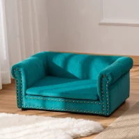 PawHut Dog Sofa with Soft Cushion, Pet Bed Cat Chair Couch with Water Resistant Fabric, Sponge Padded, Washable Cover, Easy Installation, Wooden Legs for Mini Sized Dogs - Green(m-2)