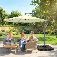 Outsunny 3m Overhanging Parasol, with Base, Weights and Cover - Beige(m-8)