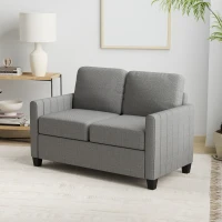 HOMCOM 2 Seater Sofa, Channel Tufted Modern Fabric Couch, Comfy Upholstered Small Sofa Loveseat with Spring Cushion, Back Pillow, for Living Room, Bedroom, Office, Light Grey(m-10)