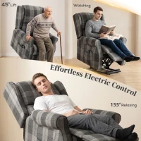 HOMCOM Power Lift Recliner Chair with Vibration Massage, Heat, Checked Lift Chair with Remote, Side Pockets, Grey(m-4)