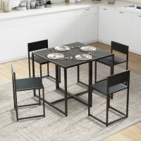 HOMCOM 3 Piece Dining Table and Chairs Set, Dining Room Sets, Rectangular Space Saving Table and 2 Chairs for Compact Kitchens, Steel Frame, Black(m-9)