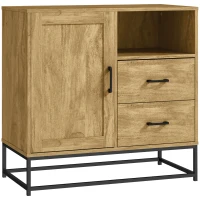 HOMCOM Credenza Moderna con 2 Cassetti, Armadietto Regolabile e Ripiano Aperto, in Legno e Acciaio, 80x40x78 cm, Marrone(m-1)
