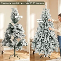 HOMCOM Árbol de Navidad Nevado de 180 cm con 650 Puntas de PVC Ignífugo Ramas Articuladas Montaje Rápido Verde y Blanco(m-7)