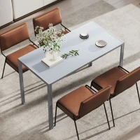 HOMCOM 120cm Dining Table, Rectangle 4 Seater Kitchen Table with Tempered Glass Top and Metal Legs, Grey(m-7)