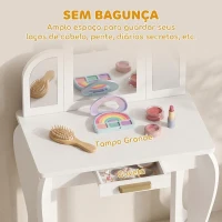 HOMCOM Toucador para Crianças com Espelho e Banco Toucador de Maquilhagem para Crianças de 3 a 6 Anos 52x32x85 cm Branco(m-5)