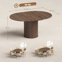 HOMCOM Tavolo da Pranzo Allungabile per 6-8 Persone, 110-150 cm, Tavolo da Cucina Ovale con Piedistallo Centrale Rotondo, Noce(m-3)