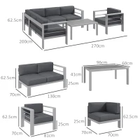 Outsunny Five-Piece Aluminium Garden Sofa Set, with Glass-Top Table - Grey(m-3)