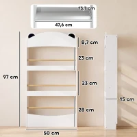 AIYAPLAY Libreria Montessoriana per Bambini 3-8 Anni a Forma di Orso con 4 Ripiani in Legno, 50x15x97 cm, Bianco(m-3)